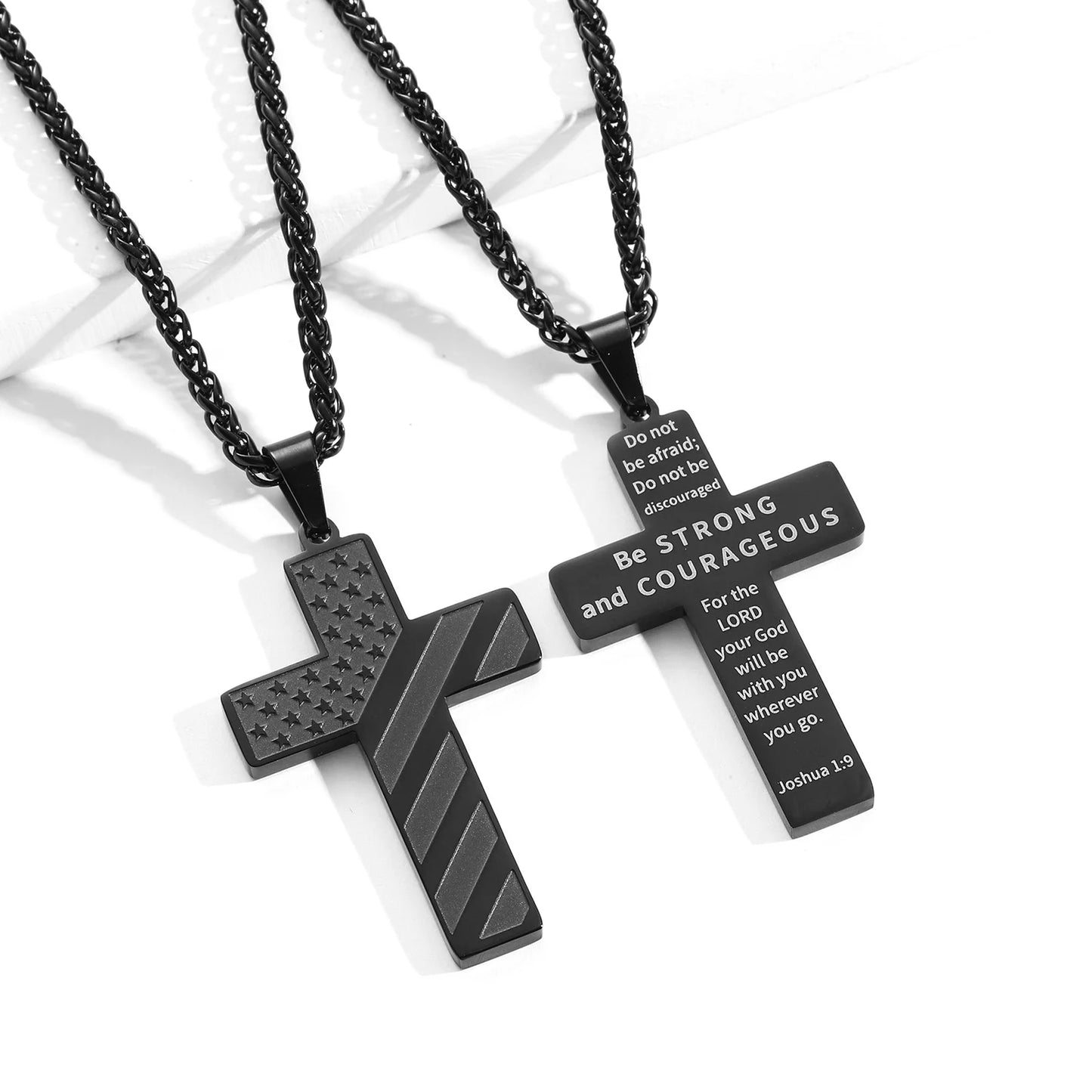 Gold Cross Necklace for Men Bible Verse Stainless Steel American Flag Pendant Chain for Men Valentine'S Day Jewelry Gift for Men Boyfriend Husband