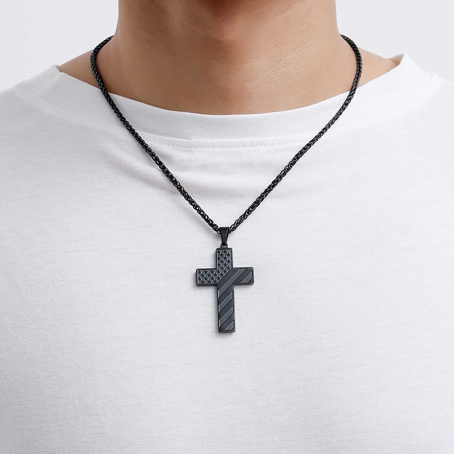 Gold Cross Necklace for Men Bible Verse Stainless Steel American Flag Pendant Chain for Men Valentine'S Day Jewelry Gift for Men Boyfriend Husband