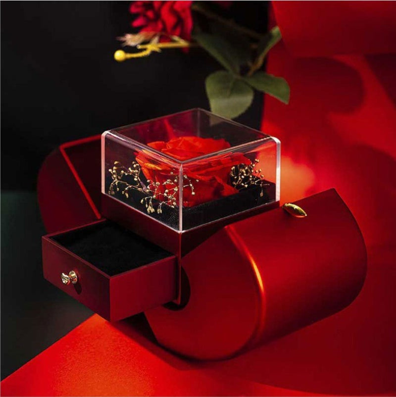 Fashion Jewelry Box Red Apple Christmas Gift Necklace Eternal Rose for Girl Mother'S Day Valentine'S Day Gifts with Artificial Flower Rose Flower Jewelry Box